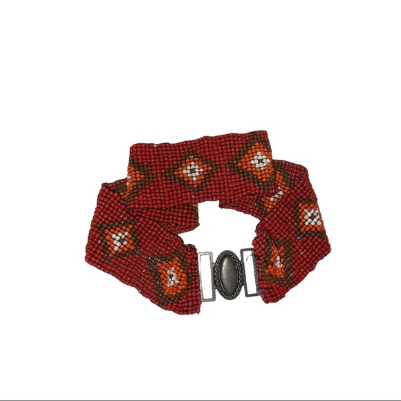 Vintage Orange & Red Beaded Southwestern Belt OS - Picture 3 of 5